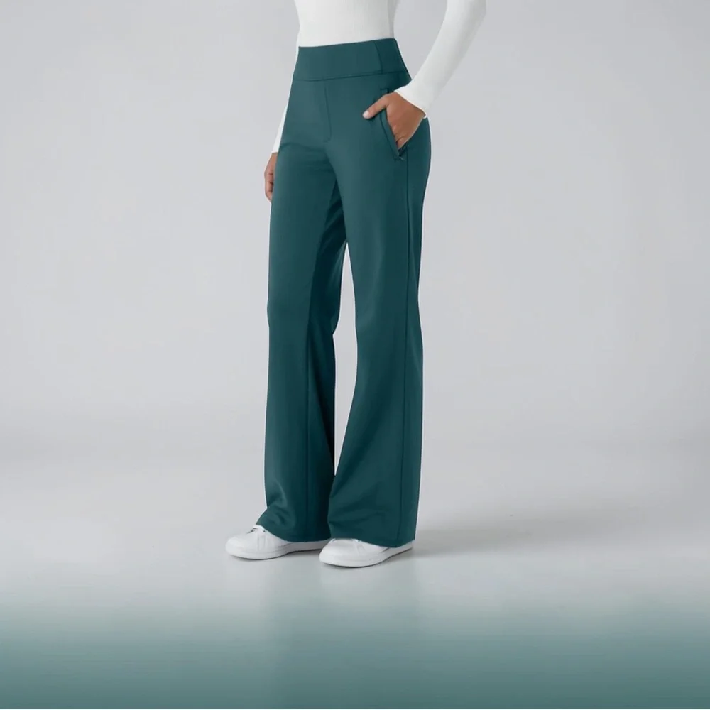 HALARA Wide-Leg Mid-Waist Pants in Emerald Green NWT - Picture 1 of 6
